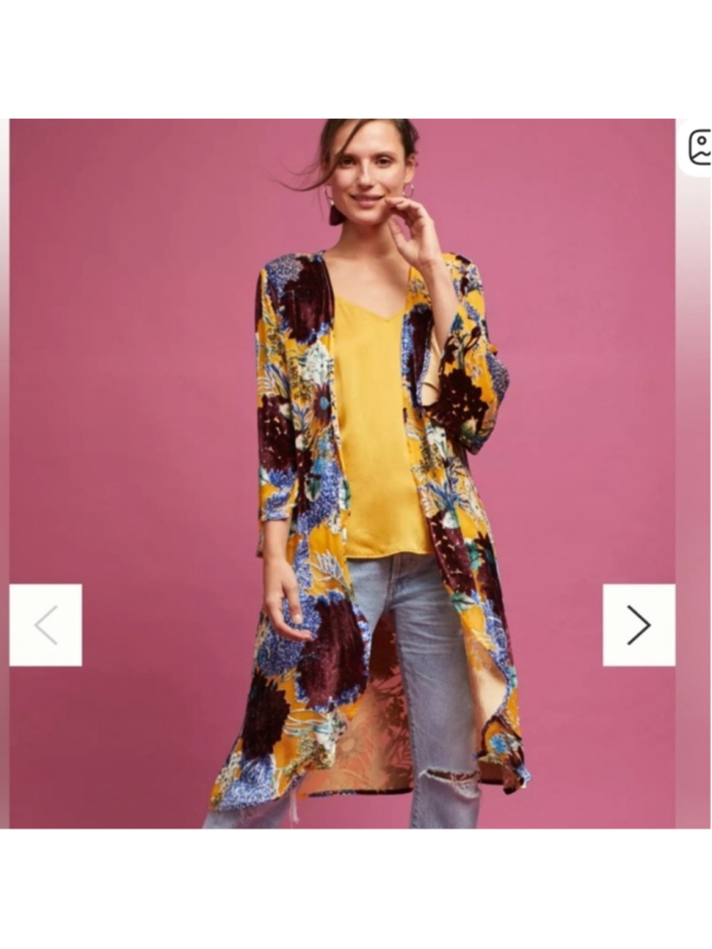 Anthropologie Floreat Aurelia Velvet Burn Out Floral Gold Maroon Yellow Kimono